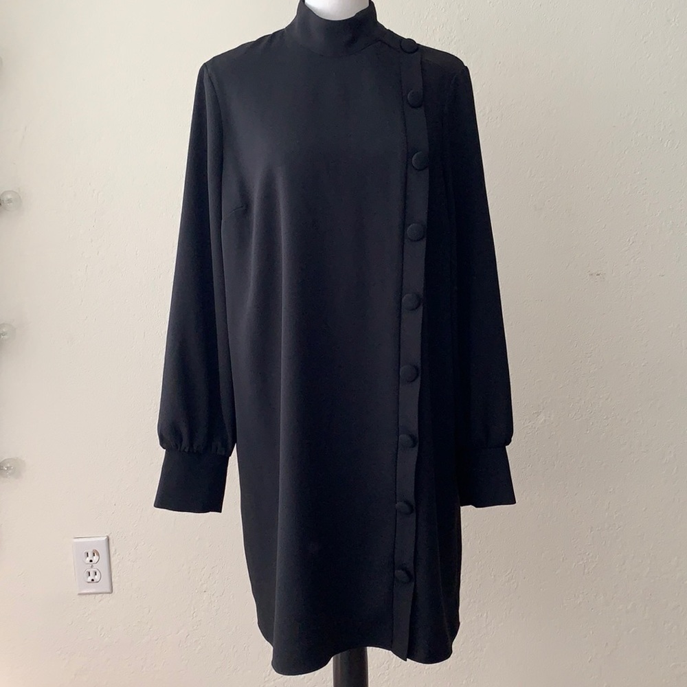 Long Sleeve Black Button Detail Dress